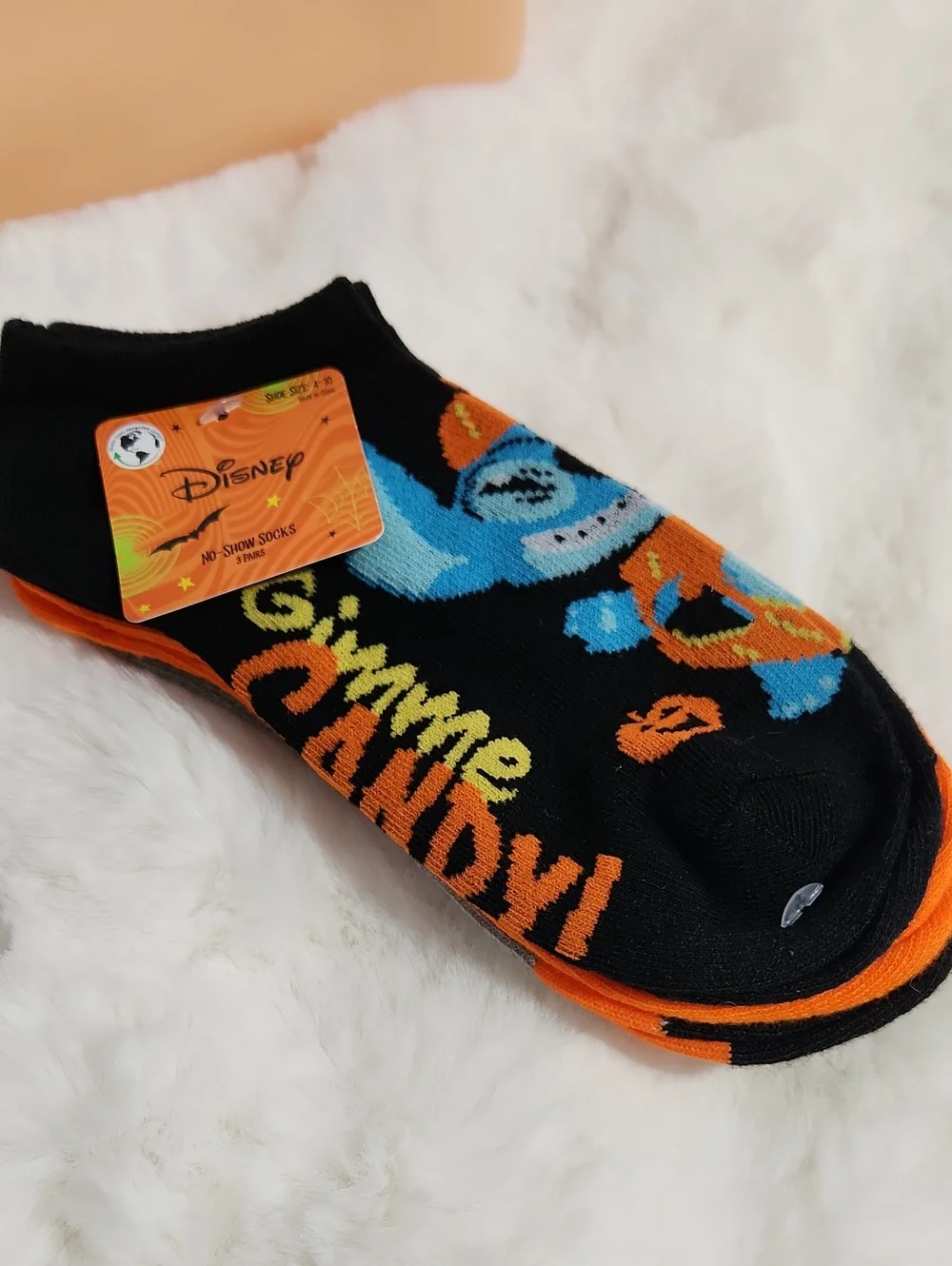 Disney Stitch Women's Halloween Print No Show Socks in a 3-pack